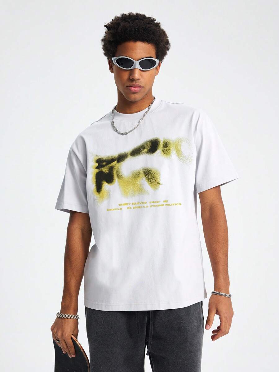 Tiny Spark Men's Letter Print Casual Short Sleeve T-Shirt For Daily Wear, Summer, Emo