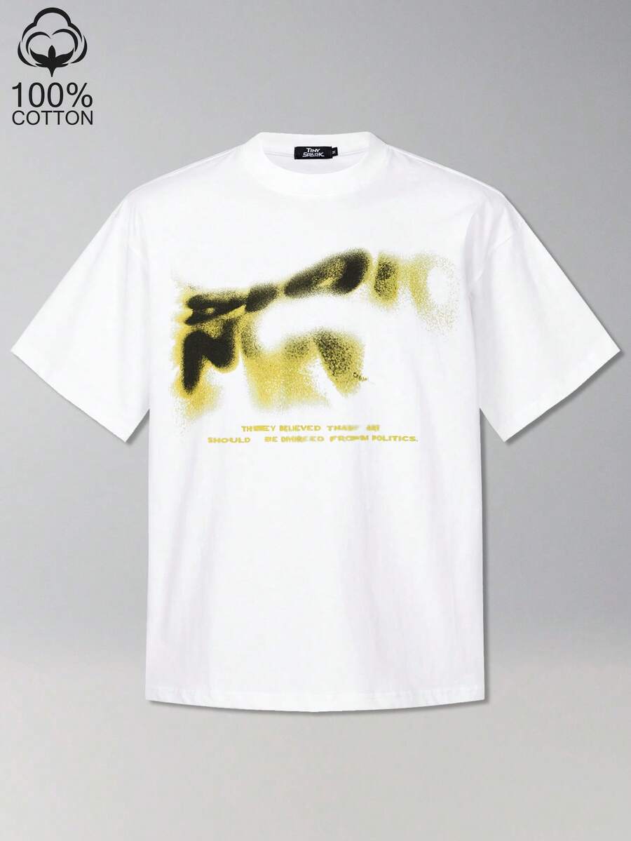 Tiny Spark Men's Letter Print Casual Short Sleeve T-Shirt For Daily Wear, Summer, Emo