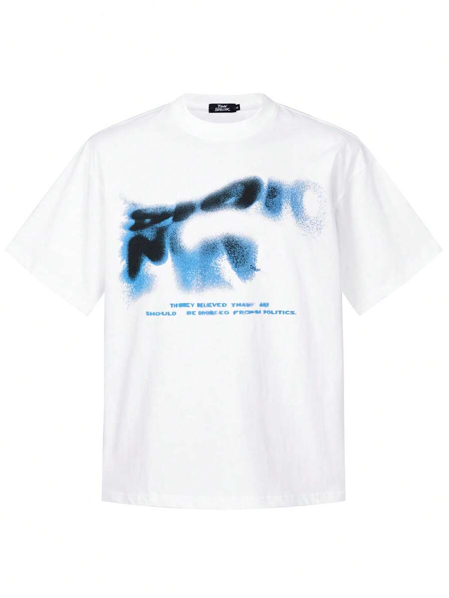 Tiny Spark Men's Letter Print Casual Short Sleeve T-Shirt For Daily Wear, Summer, Emo