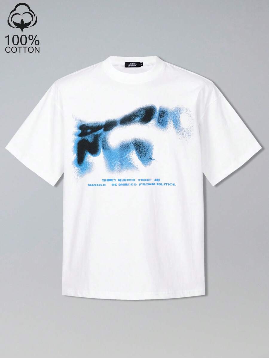 Tiny Spark Men's Letter Print Casual Short Sleeve T-Shirt For Daily Wear, Summer, Emo