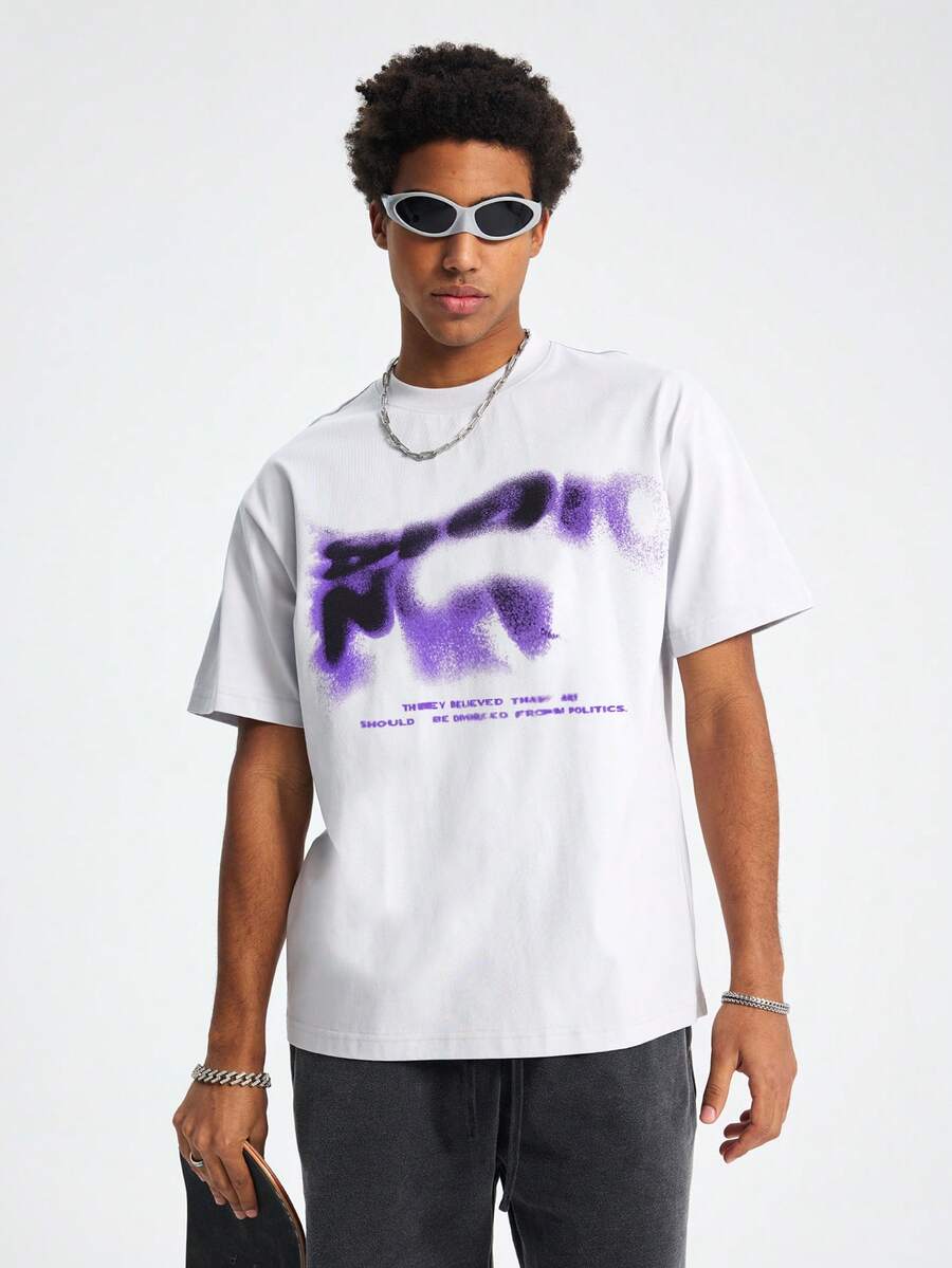 Tiny Spark Men's Letter Print Casual Short Sleeve T-Shirt For Daily Wear, Summer, Emo