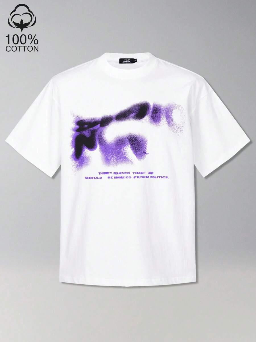 Tiny Spark Men's Letter Print Casual Short Sleeve T-Shirt For Daily Wear, Summer, Emo