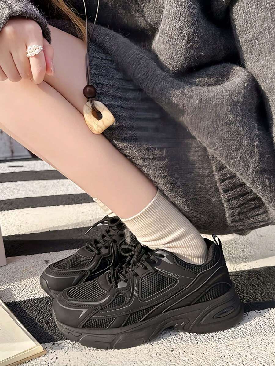 Sodalemon New Women's Casual Sports Shoes Preppy Style Chunky Sneakers Shoes White Sneakers Couple Style Round Toe Lace-Up Mesh Dual-Tone Breathable Versatile Deep Cut Fashion Print Graffiti College Style Student Shoes Outdoor Hiking Casual Shoes Commuter