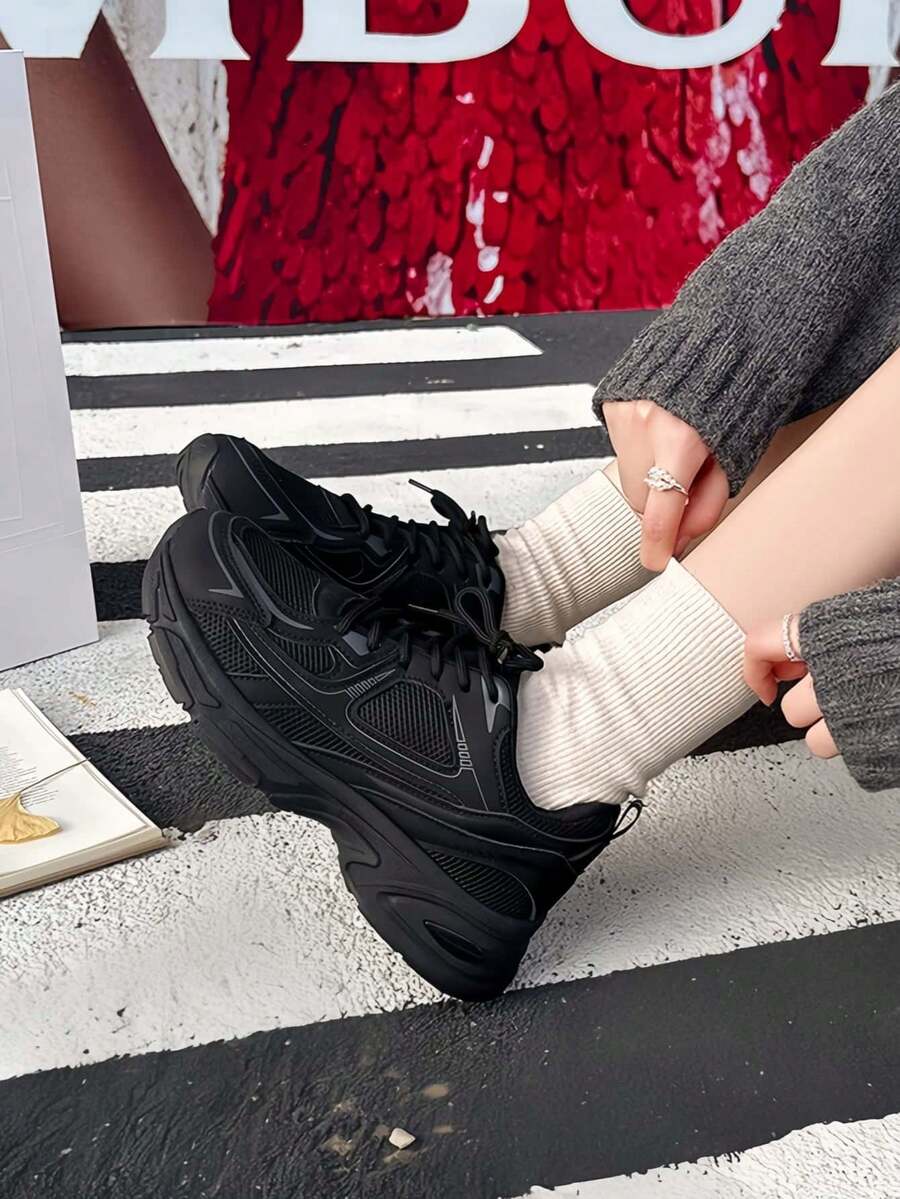 Sodalemon New Women's Casual Sports Shoes Preppy Style Chunky Sneakers Shoes White Sneakers Couple Style Round Toe Lace-Up Mesh Dual-Tone Breathable Versatile Deep Cut Fashion Print Graffiti College Style Student Shoes Outdoor Hiking Casual Shoes Commuter