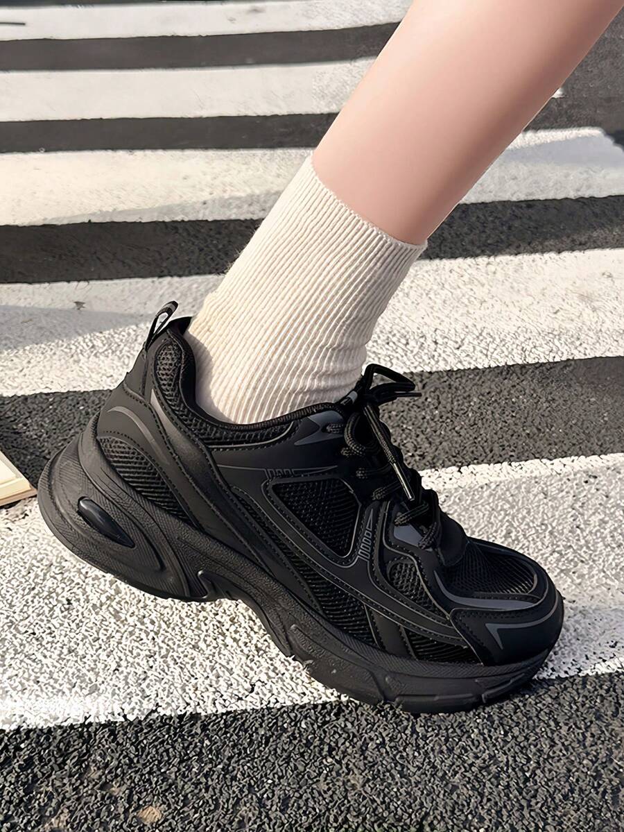 Sodalemon New Women's Casual Sports Shoes Preppy Style Chunky Sneakers Shoes White Sneakers Couple Style Round Toe Lace-Up Mesh Dual-Tone Breathable Versatile Deep Cut Fashion Print Graffiti College Style Student Shoes Outdoor Hiking Casual Shoes Commuter