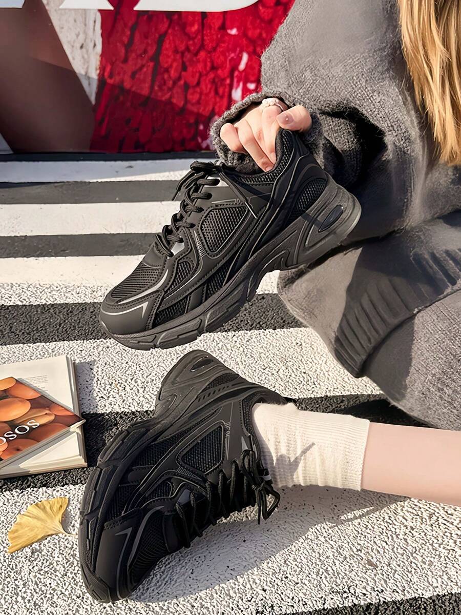 Sodalemon New Women's Casual Sports Shoes Preppy Style Chunky Sneakers Shoes White Sneakers Couple Style Round Toe Lace-Up Mesh Dual-Tone Breathable Versatile Deep Cut Fashion Print Graffiti College Style Student Shoes Outdoor Hiking Casual Shoes Commuter
