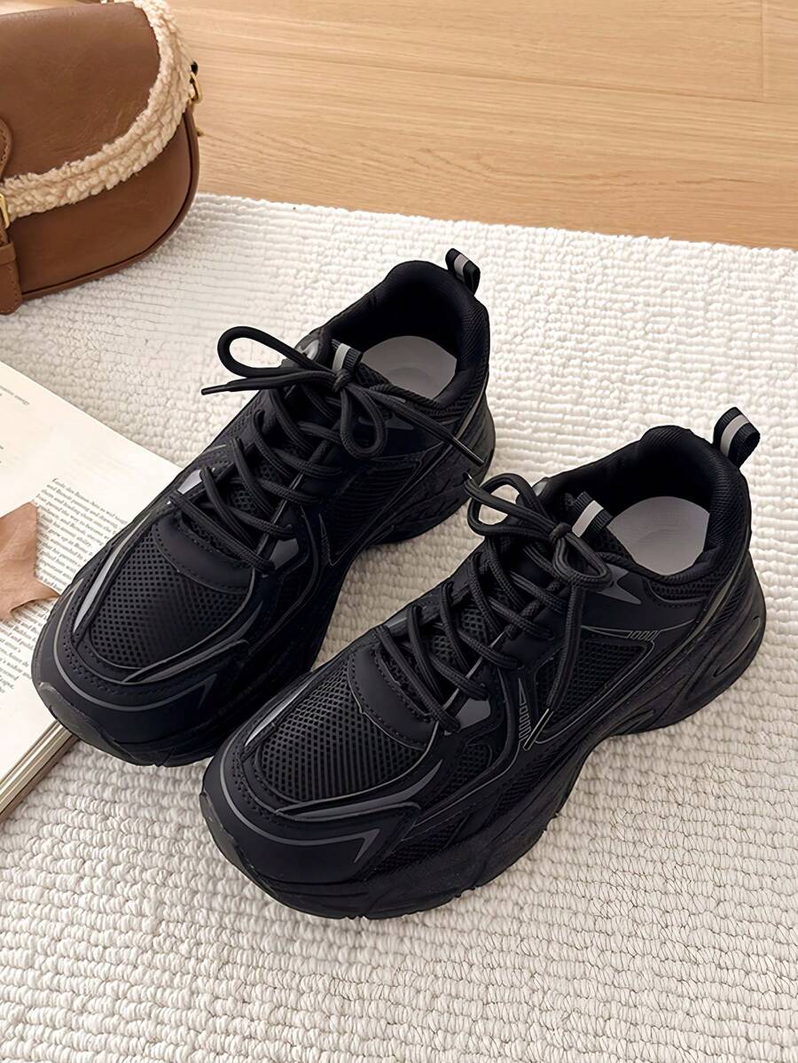 Sodalemon New Women's Casual Sports Shoes Preppy Style Chunky Sneakers Shoes White Sneakers Couple Style Round Toe Lace-Up Mesh Dual-Tone Breathable Versatile Deep Cut Fashion Print Graffiti College Style Student Shoes Outdoor Hiking Casual Shoes Commuter