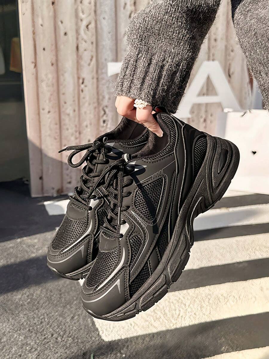 Sodalemon New Women's Casual Sports Shoes Preppy Style Chunky Sneakers Shoes White Sneakers Couple Style Round Toe Lace-Up Mesh Dual-Tone Breathable Versatile Deep Cut Fashion Print Graffiti College Style Student Shoes Outdoor Hiking Casual Shoes Commuter