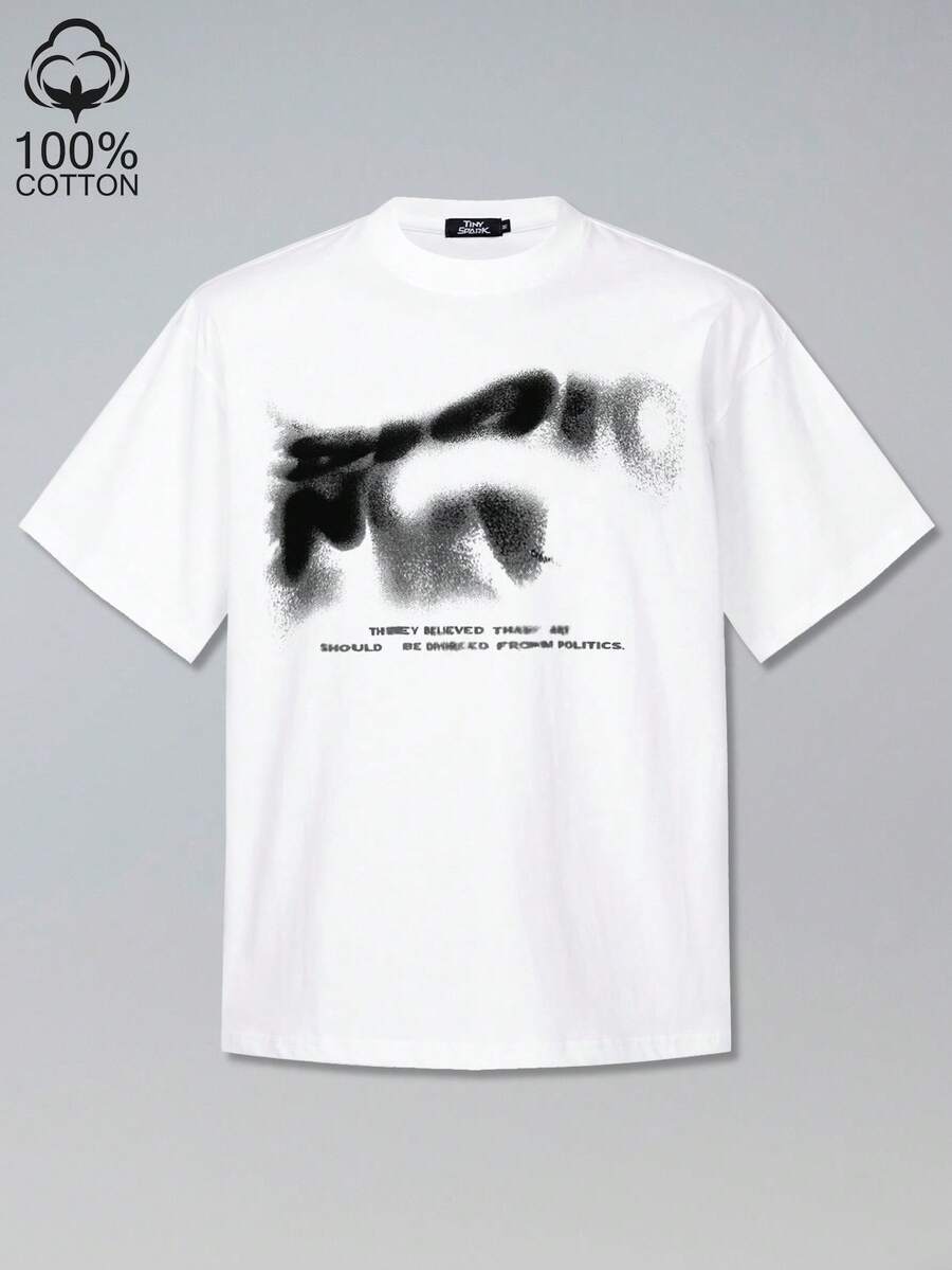Tiny Spark Men's Letter Print Casual Short Sleeve T-Shirt For Daily Wear, Summer, Emo