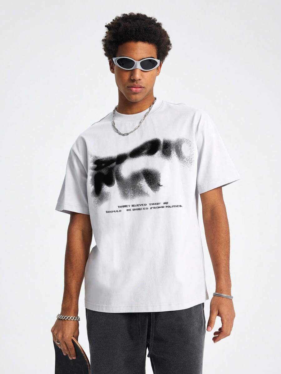 Tiny Spark Men's Letter Print Casual Short Sleeve T-Shirt For Daily Wear, Summer, Emo