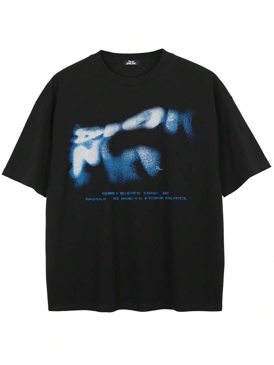 Tiny Spark Men's Letter Print Casual Short Sleeve T-Shirt For Daily Wear, Summer, Emo