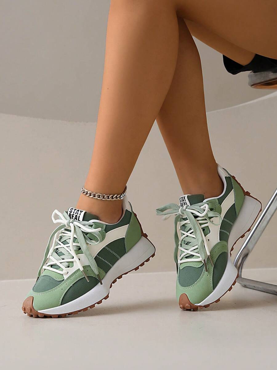 2026 New Women Thick Sole Sneakers, Lace-Up Casual Chunky Sneakers, Flat Platform, Breathable Patchwork, Spring/Summer, Height Increasing, Y2K Aesthetic
