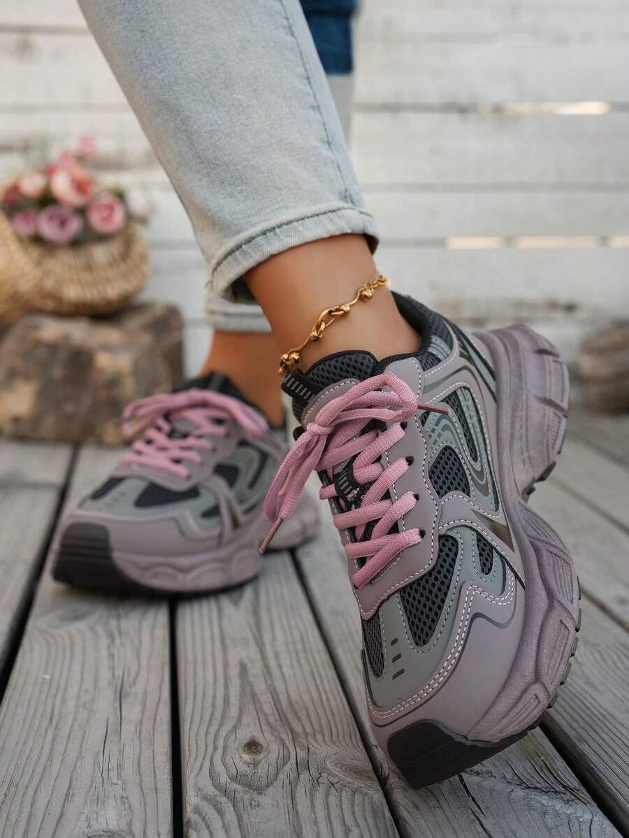 Sodalemon New Women's Casual Sports Shoes Preppy Style Chunky Sneakers Shoes White Sneakers Couple Style Round Toe Lace-Up Mesh Dual-Tone Breathable Versatile Deep Cut Fashion Print Graffiti College Style Student Shoes Outdoor Hiking Casual Shoes Commuter