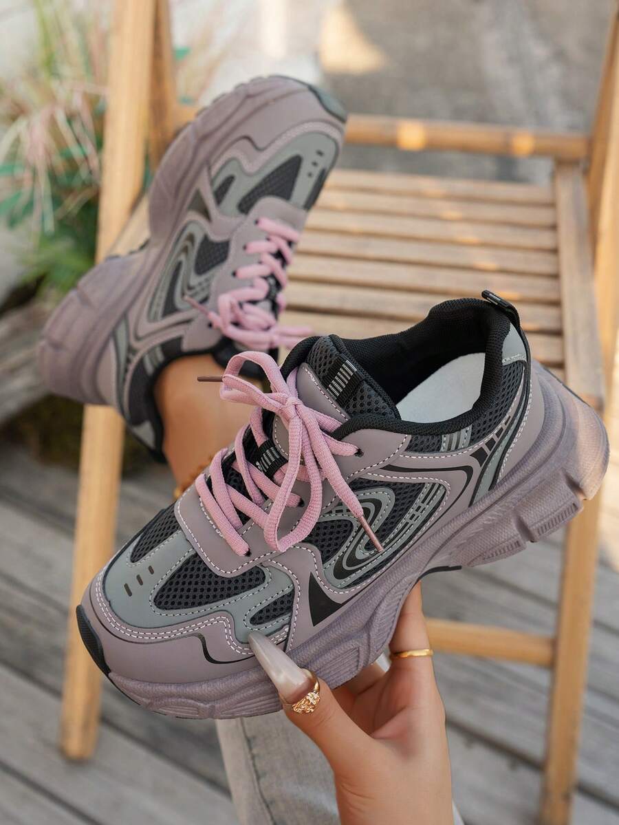 Sodalemon New Women's Casual Sports Shoes Preppy Style Chunky Sneakers Shoes White Sneakers Couple Style Round Toe Lace-Up Mesh Dual-Tone Breathable Versatile Deep Cut Fashion Print Graffiti College Style Student Shoes Outdoor Hiking Casual Shoes Commuter
