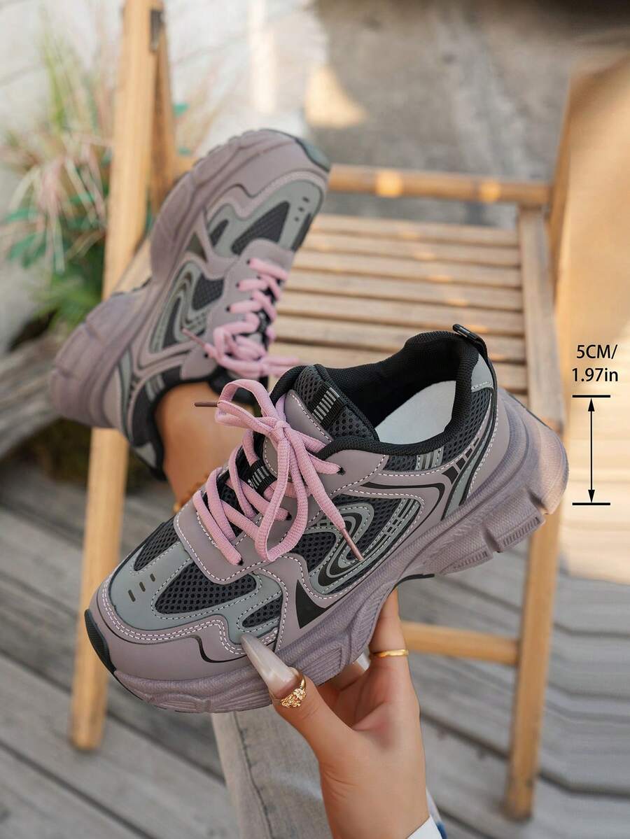 Sodalemon New Women's Casual Sports Shoes Preppy Style Chunky Sneakers Shoes White Sneakers Couple Style Round Toe Lace-Up Mesh Dual-Tone Breathable Versatile Deep Cut Fashion Print Graffiti College Style Student Shoes Outdoor Hiking Casual Shoes Commuter