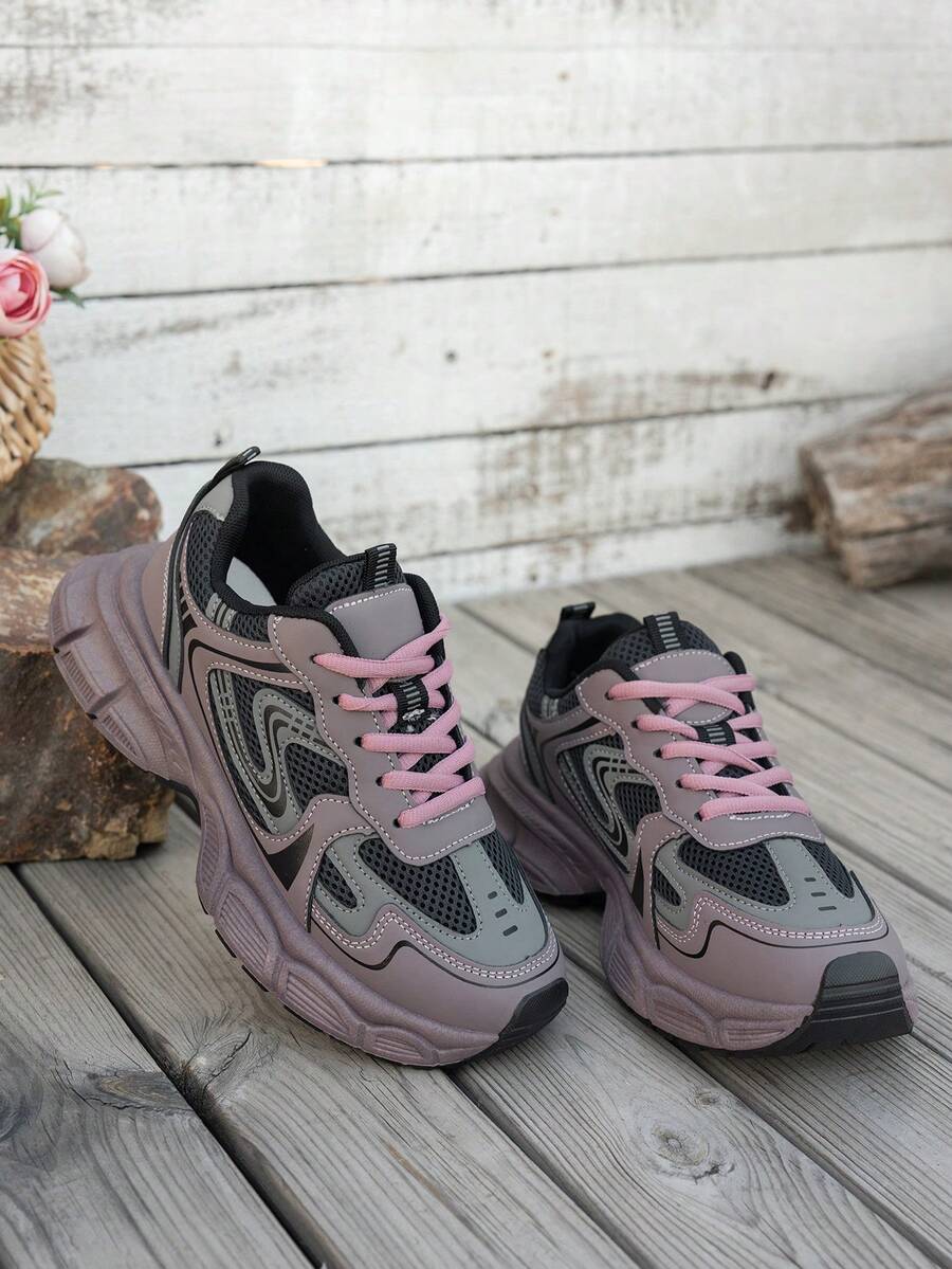 Sodalemon New Women's Casual Sports Shoes Preppy Style Chunky Sneakers Shoes White Sneakers Couple Style Round Toe Lace-Up Mesh Dual-Tone Breathable Versatile Deep Cut Fashion Print Graffiti College Style Student Shoes Outdoor Hiking Casual Shoes Commuter