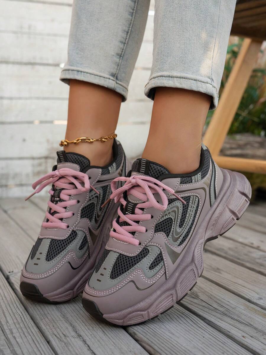 Sodalemon New Women's Casual Sports Shoes Preppy Style Chunky Sneakers Shoes White Sneakers Couple Style Round Toe Lace-Up Mesh Dual-Tone Breathable Versatile Deep Cut Fashion Print Graffiti College Style Student Shoes Outdoor Hiking Casual Shoes Commuter