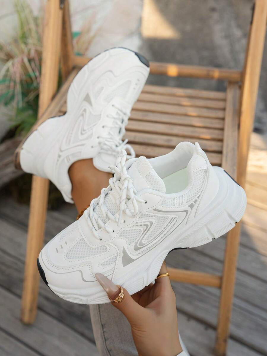 Sodalemon New Women's Casual Sports Shoes Preppy Style Chunky Sneakers Shoes White Sneakers Couple Style Round Toe Lace-Up Mesh Dual-Tone Breathable Versatile Deep Cut Fashion Print Graffiti College Style Student Shoes Outdoor Hiking Casual Shoes Commuter