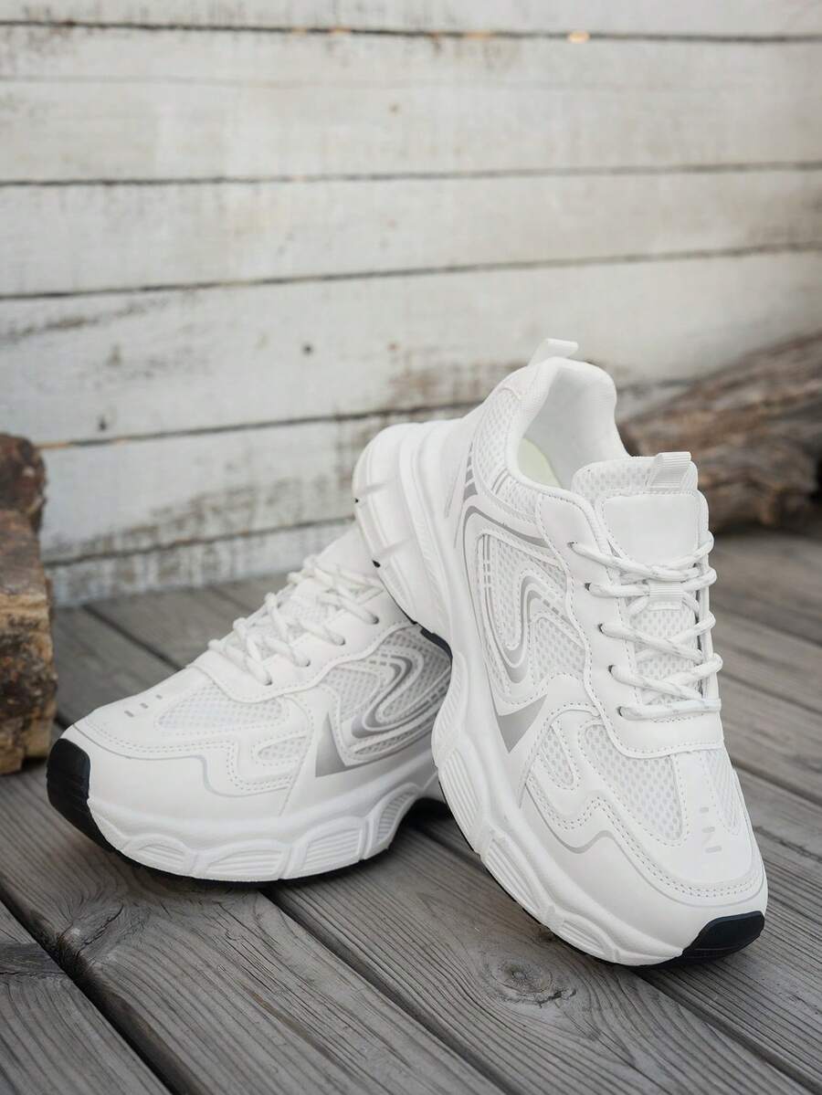 Sodalemon New Women's Casual Sports Shoes Preppy Style Chunky Sneakers Shoes White Sneakers Couple Style Round Toe Lace-Up Mesh Dual-Tone Breathable Versatile Deep Cut Fashion Print Graffiti College Style Student Shoes Outdoor Hiking Casual Shoes Commuter