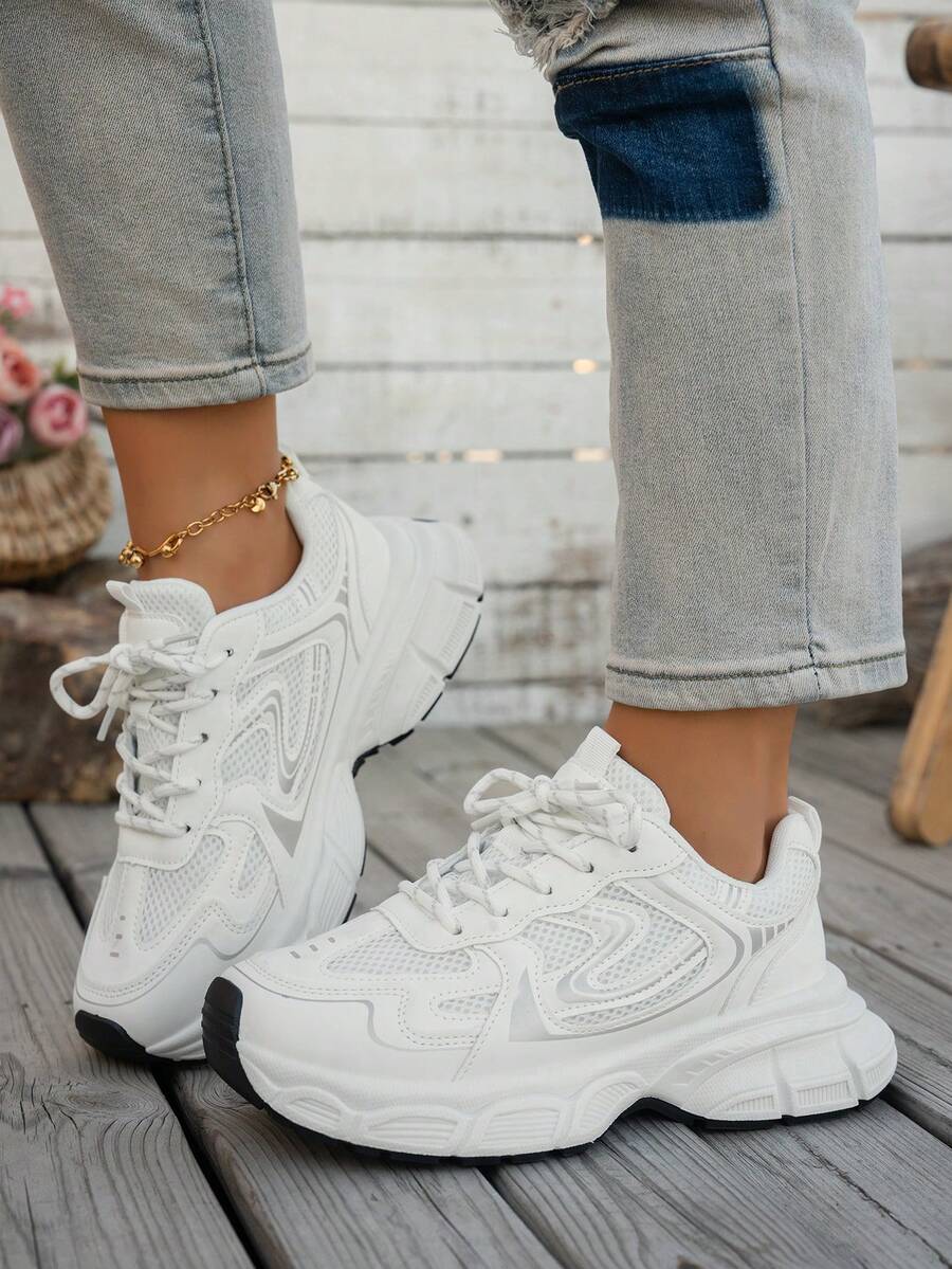 Sodalemon New Women's Casual Sports Shoes Preppy Style Chunky Sneakers Shoes White Sneakers Couple Style Round Toe Lace-Up Mesh Dual-Tone Breathable Versatile Deep Cut Fashion Print Graffiti College Style Student Shoes Outdoor Hiking Casual Shoes Commuter