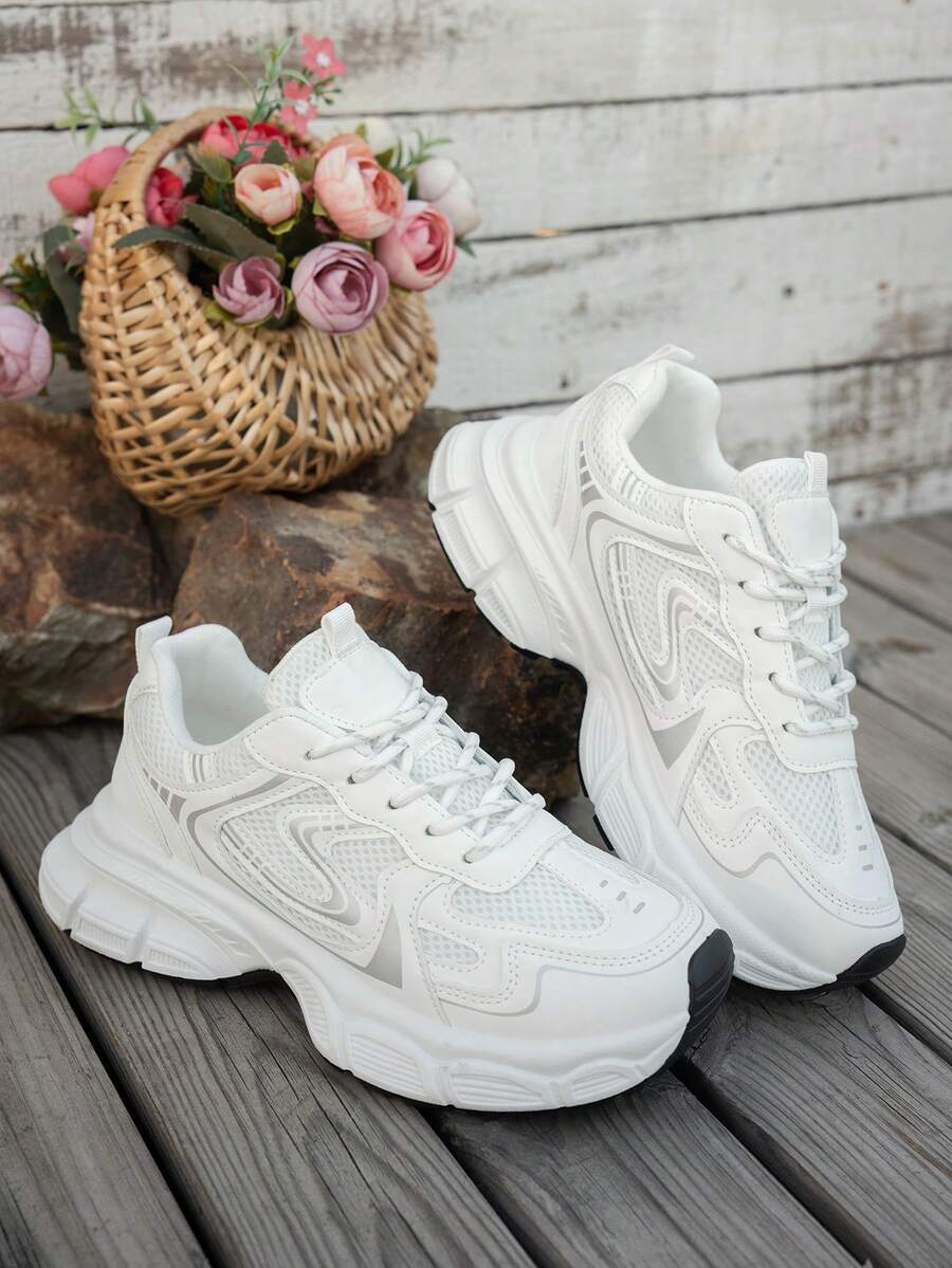 Sodalemon New Women's Casual Sports Shoes Preppy Style Chunky Sneakers Shoes White Sneakers Couple Style Round Toe Lace-Up Mesh Dual-Tone Breathable Versatile Deep Cut Fashion Print Graffiti College Style Student Shoes Outdoor Hiking Casual Shoes Commuter