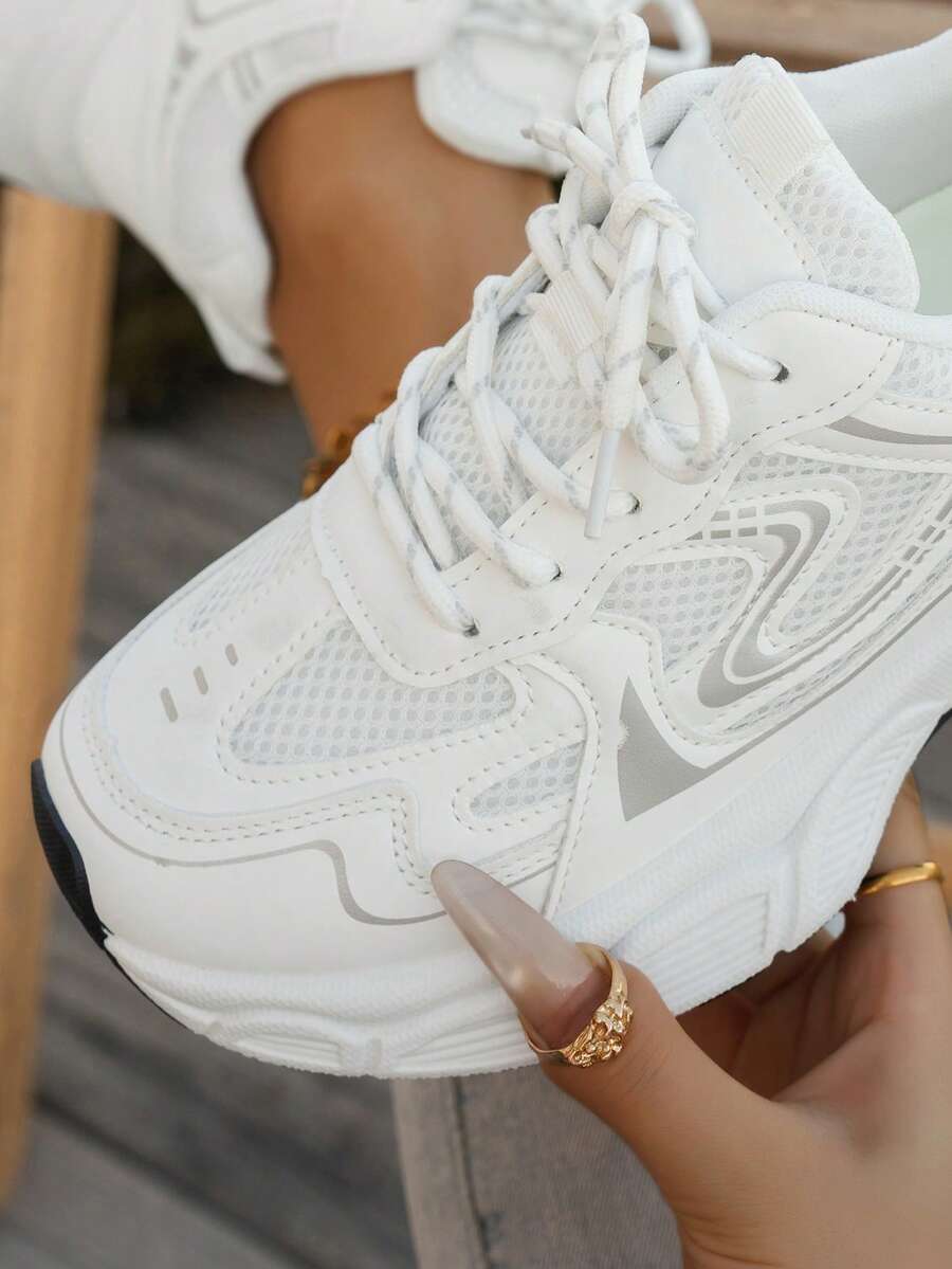 Sodalemon New Women's Casual Sports Shoes Preppy Style Chunky Sneakers Shoes White Sneakers Couple Style Round Toe Lace-Up Mesh Dual-Tone Breathable Versatile Deep Cut Fashion Print Graffiti College Style Student Shoes Outdoor Hiking Casual Shoes Commuter