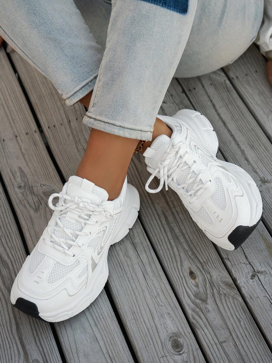 Sodalemon New Women's Casual Sports Shoes Preppy Style Chunky Sneakers Shoes White Sneakers Couple Style Round Toe Lace-Up Mesh Dual-Tone Breathable Versatile Deep Cut Fashion Print Graffiti College Style Student Shoes Outdoor Hiking Casual Shoes Commuter