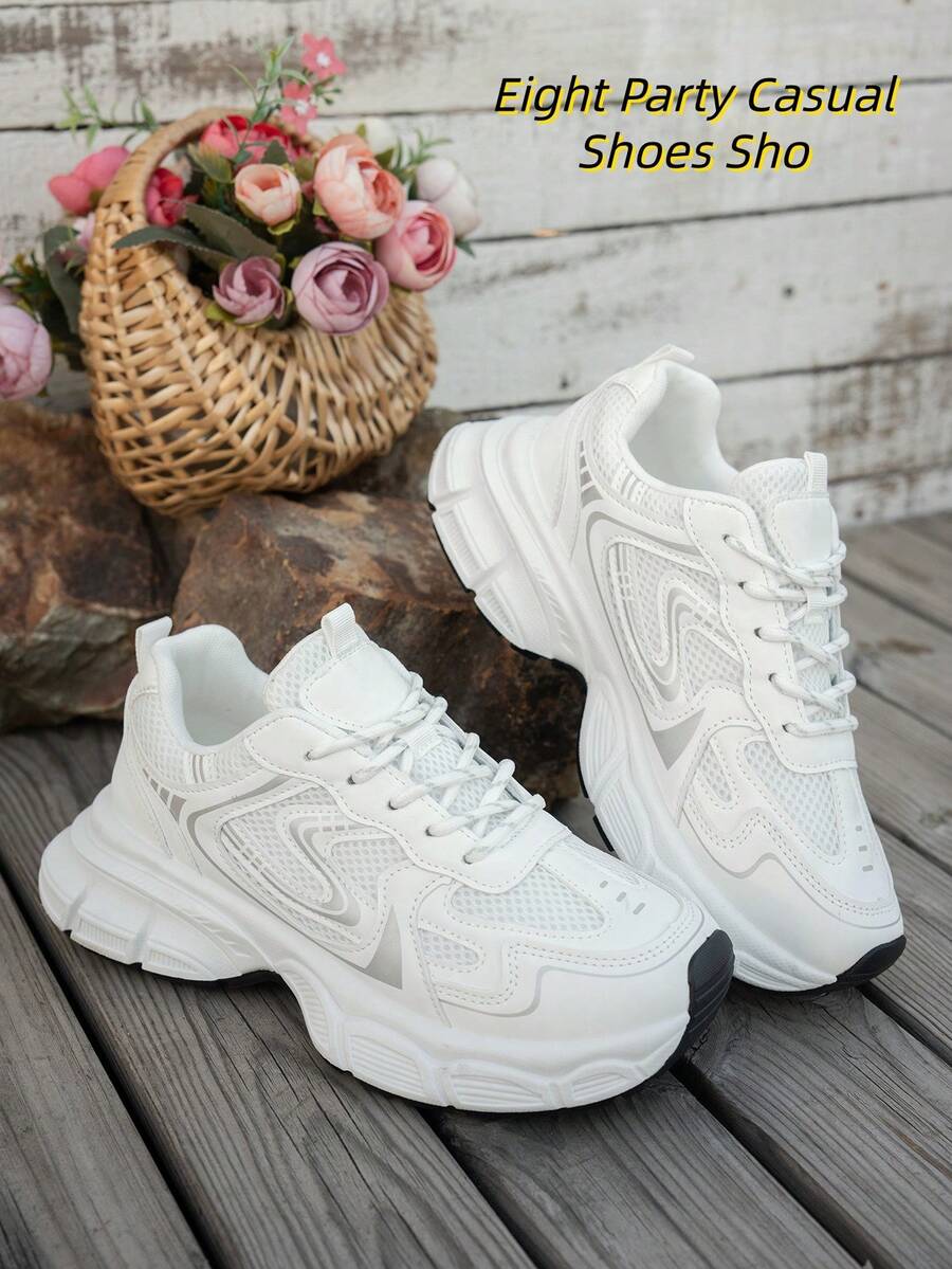 Sodalemon New Women's Casual Sports Shoes Preppy Style Chunky Sneakers Shoes White Sneakers Couple Style Round Toe Lace-Up Mesh Dual-Tone Breathable Versatile Deep Cut Fashion Print Graffiti College Style Student Shoes Outdoor Hiking Casual Shoes Commuter