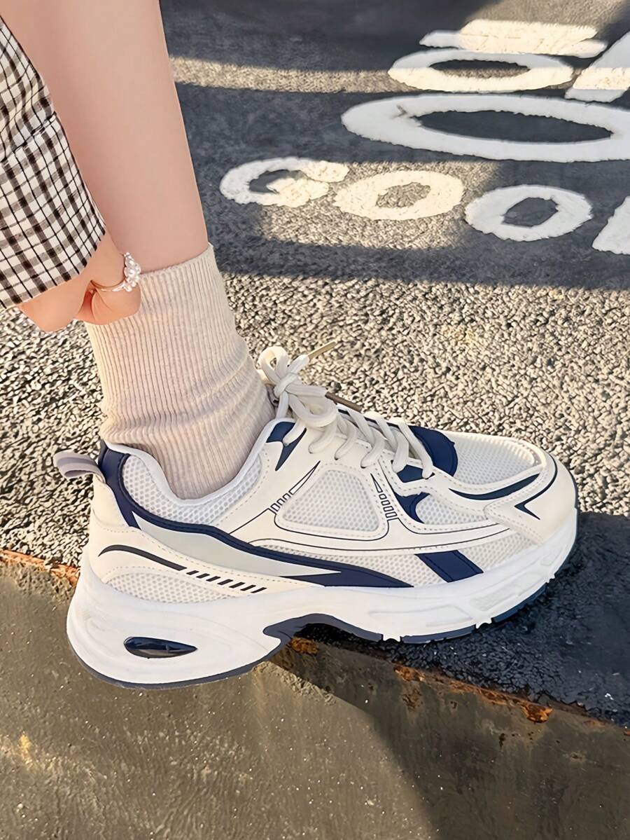 Sodalemon New Women's Casual Sports Shoes Preppy Style Chunky Sneakers Shoes White Sneakers Couple Style Round Toe Lace-Up Mesh Dual-Tone Breathable Versatile Deep Cut Fashion Print Graffiti College Style Student Shoes Outdoor Hiking Casual Shoes Commuter