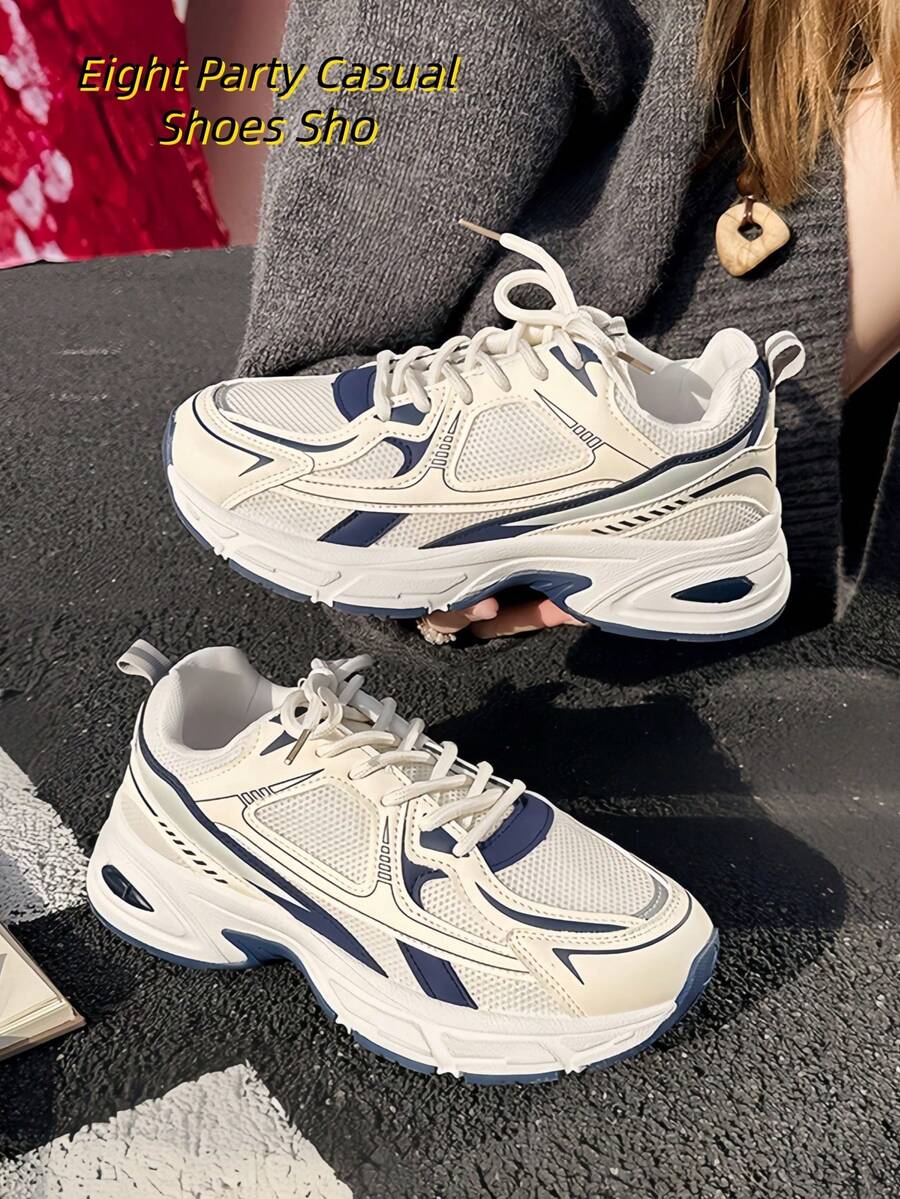 Sodalemon New Women's Casual Sports Shoes Preppy Style Chunky Sneakers Shoes White Sneakers Couple Style Round Toe Lace-Up Mesh Dual-Tone Breathable Versatile Deep Cut Fashion Print Graffiti College Style Student Shoes Outdoor Hiking Casual Shoes Commuter