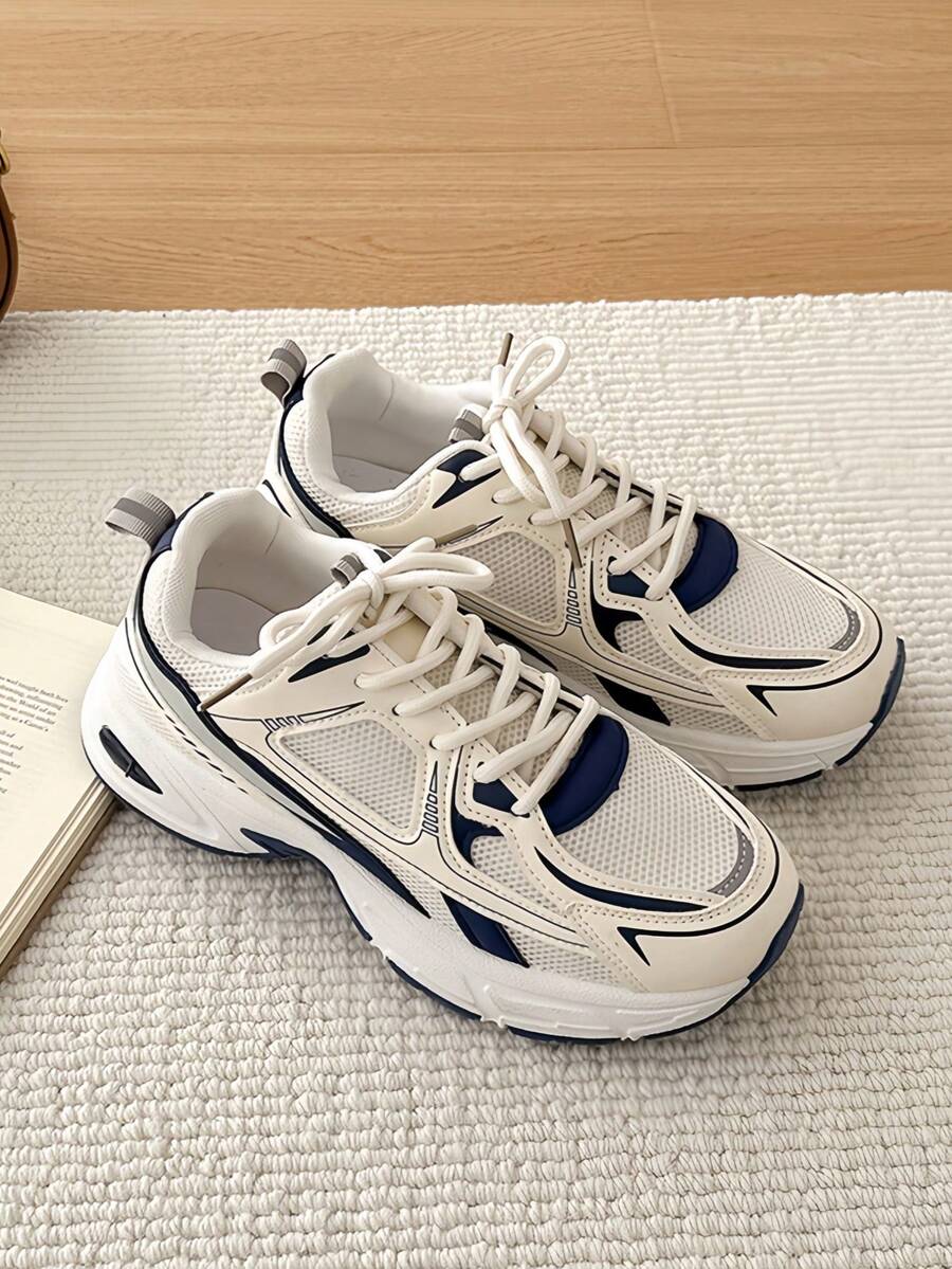 Sodalemon New Women's Casual Sports Shoes Preppy Style Chunky Sneakers Shoes White Sneakers Couple Style Round Toe Lace-Up Mesh Dual-Tone Breathable Versatile Deep Cut Fashion Print Graffiti College Style Student Shoes Outdoor Hiking Casual Shoes Commuter