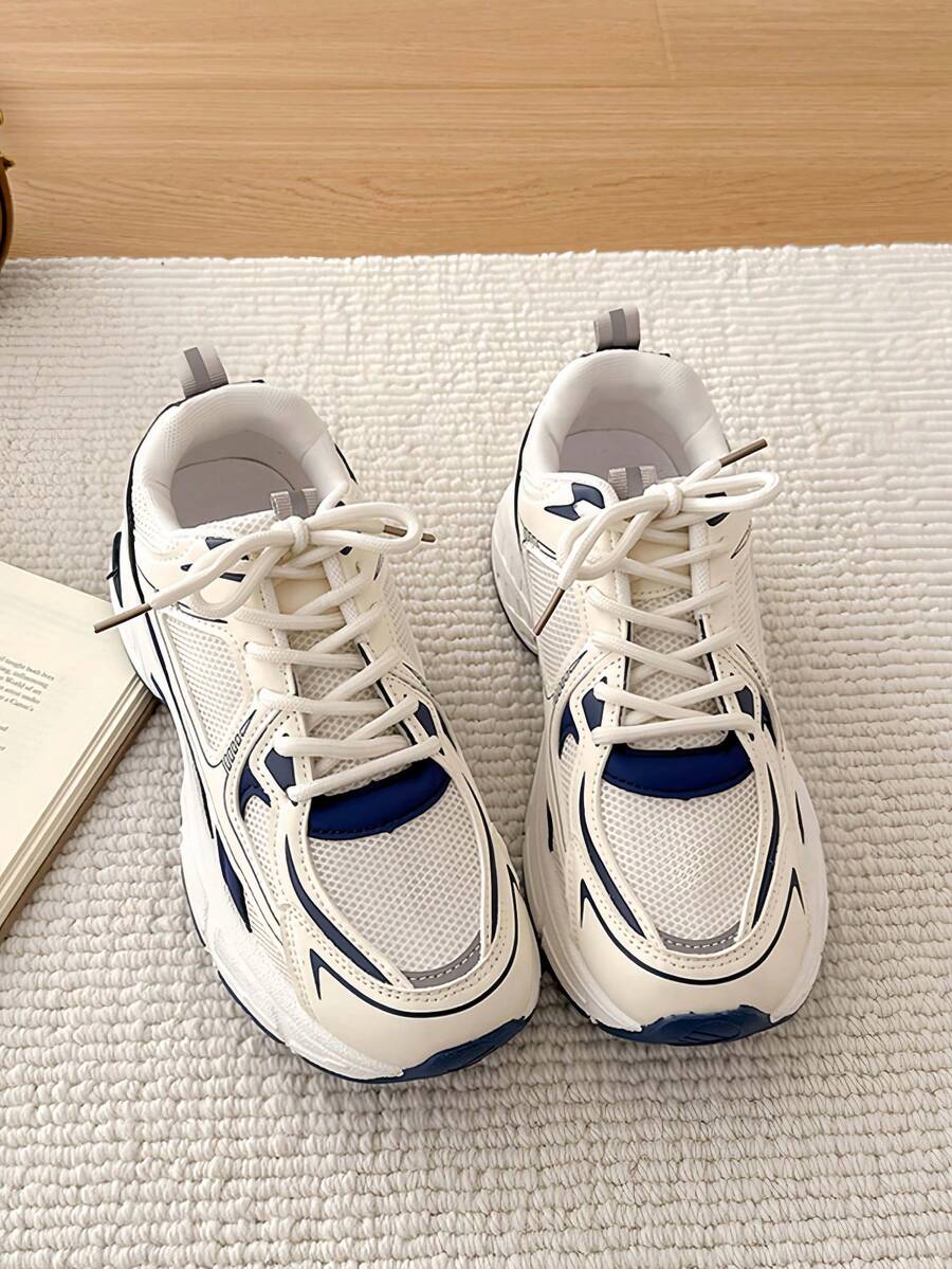 Sodalemon New Women's Casual Sports Shoes Preppy Style Chunky Sneakers Shoes White Sneakers Couple Style Round Toe Lace-Up Mesh Dual-Tone Breathable Versatile Deep Cut Fashion Print Graffiti College Style Student Shoes Outdoor Hiking Casual Shoes Commuter