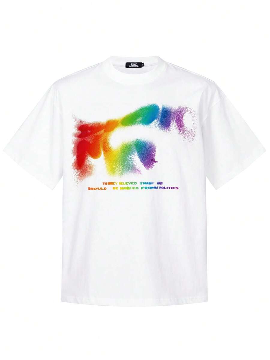 Tiny Spark Men's Letter Print Casual Short Sleeve T-Shirt For Daily Wear, Summer, Emo