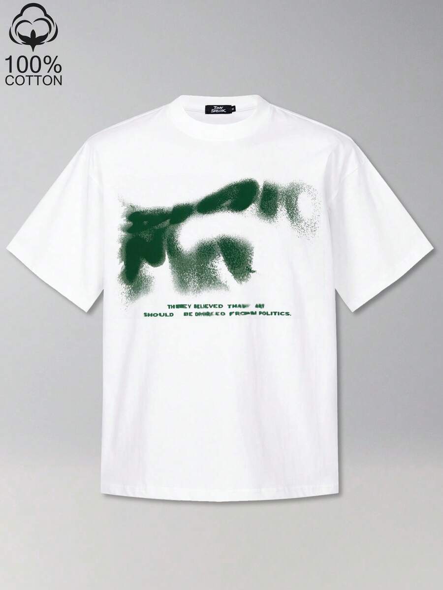 Tiny Spark Men's Letter Print Casual Short Sleeve T-Shirt For Daily Wear, Summer, Emo