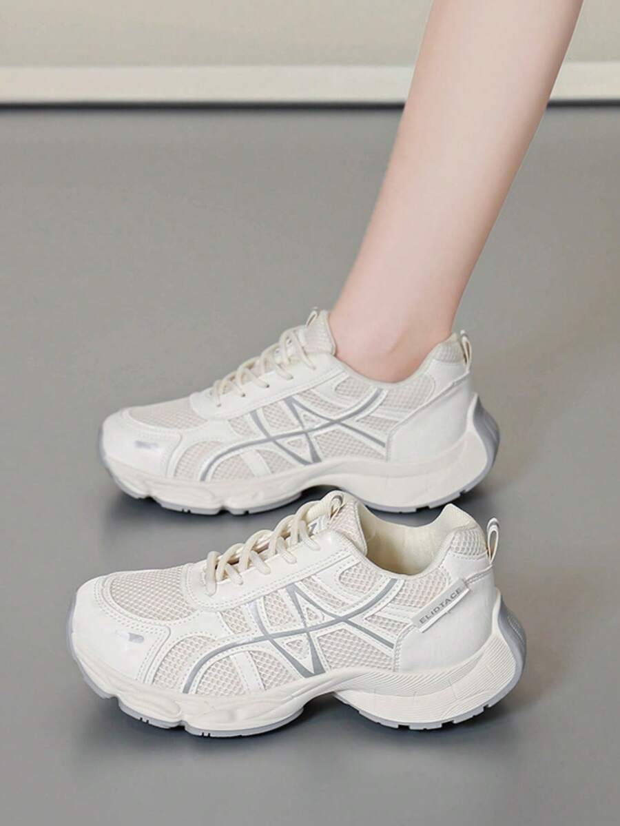 Sodalemon New Women's Casual Sports Shoes Preppy Style Chunky Sneakers Shoes White Sneakers Couple Style Round Toe Lace-Up Mesh Dual-Tone Breathable Versatile Deep Cut Fashion Print Graffiti College Style Student Shoes Outdoor Hiking Casual Shoes Commuter