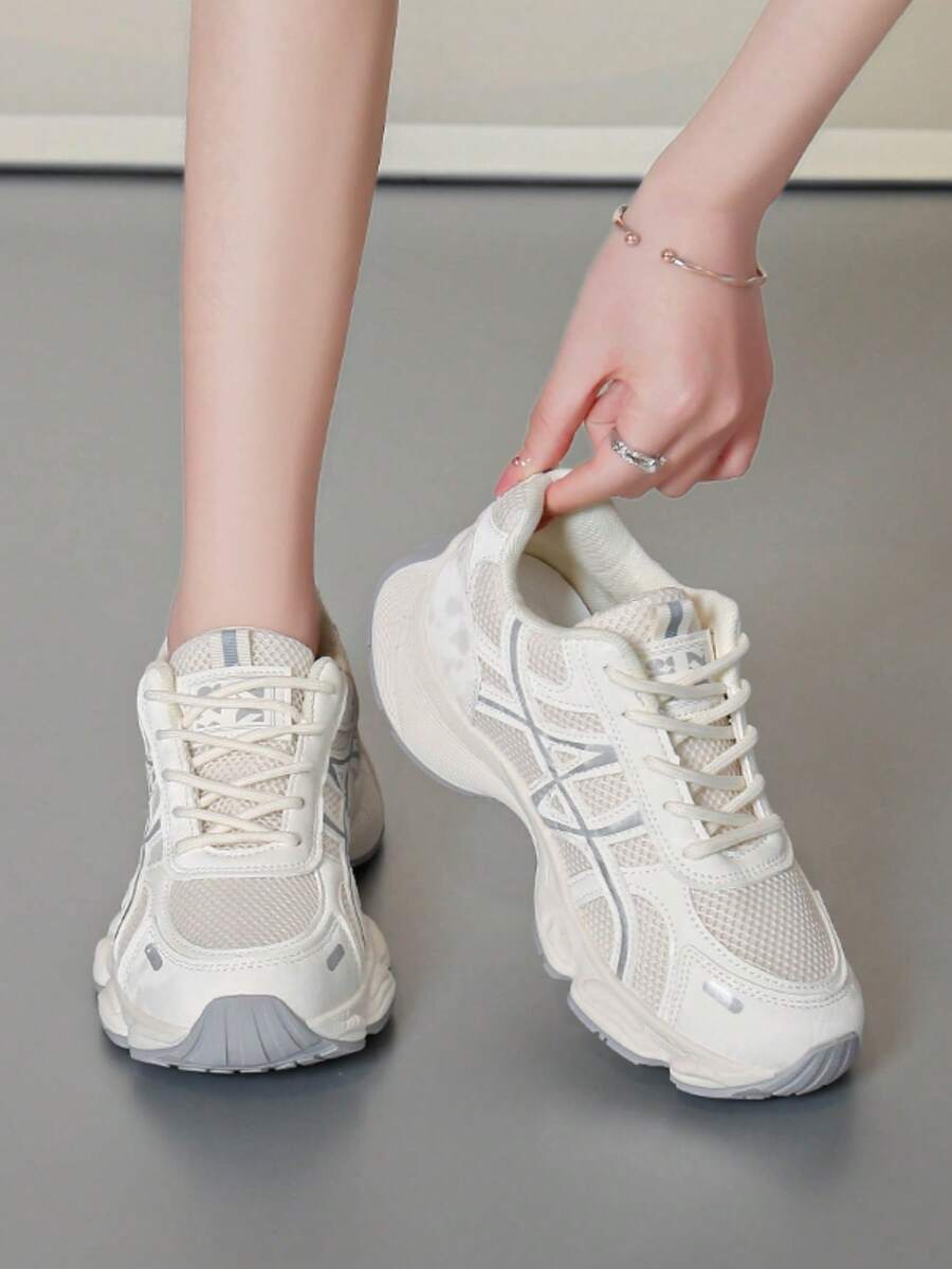 Sodalemon New Women's Casual Sports Shoes Preppy Style Chunky Sneakers Shoes White Sneakers Couple Style Round Toe Lace-Up Mesh Dual-Tone Breathable Versatile Deep Cut Fashion Print Graffiti College Style Student Shoes Outdoor Hiking Casual Shoes Commuter