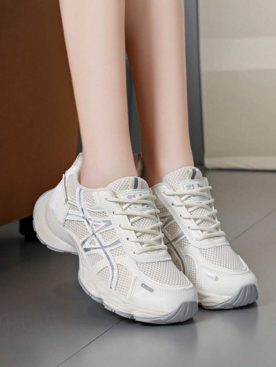 Sodalemon New Women's Casual Sports Shoes Preppy Style Chunky Sneakers Shoes White Sneakers Couple Style Round Toe Lace-Up Mesh Dual-Tone Breathable Versatile Deep Cut Fashion Print Graffiti College Style Student Shoes Outdoor Hiking Casual Shoes Commuter