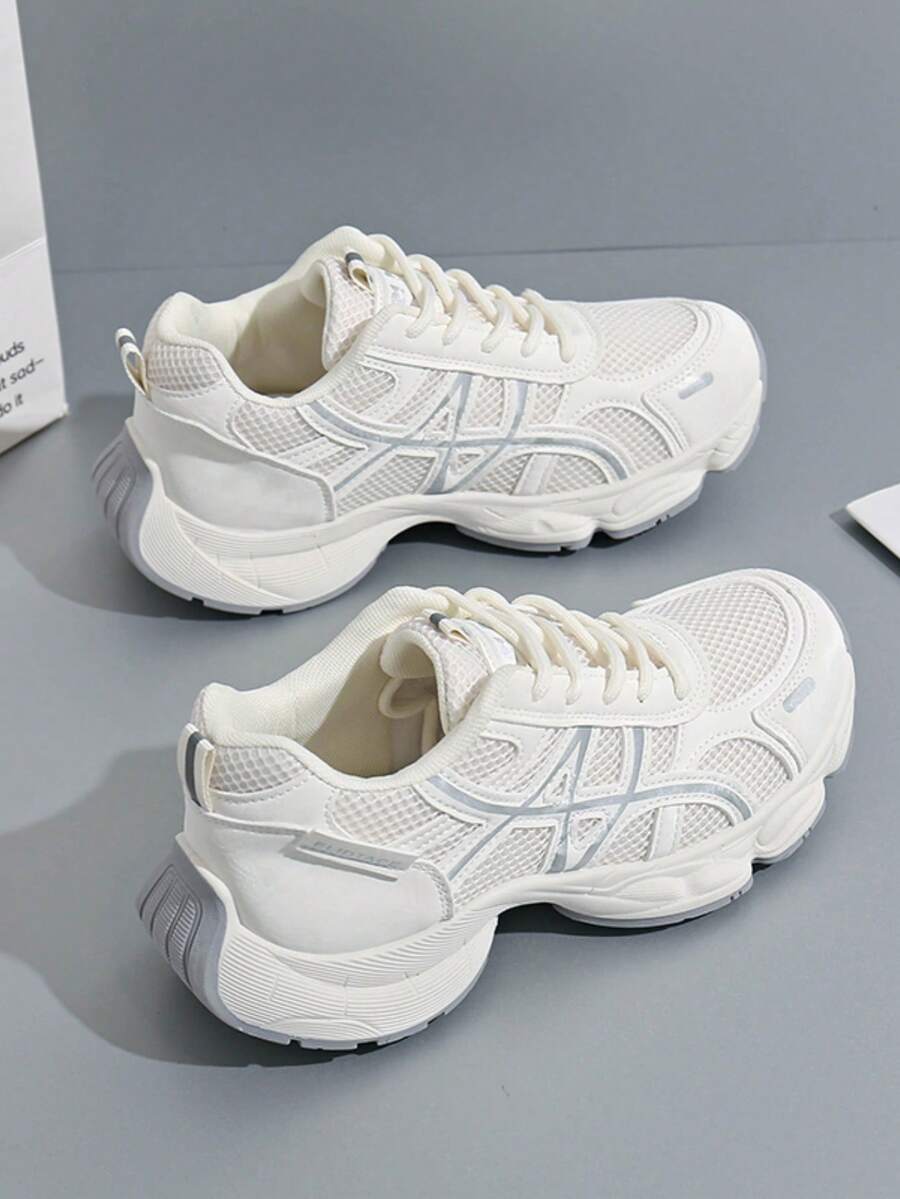 Sodalemon New Women's Casual Sports Shoes Preppy Style Chunky Sneakers Shoes White Sneakers Couple Style Round Toe Lace-Up Mesh Dual-Tone Breathable Versatile Deep Cut Fashion Print Graffiti College Style Student Shoes Outdoor Hiking Casual Shoes Commuter