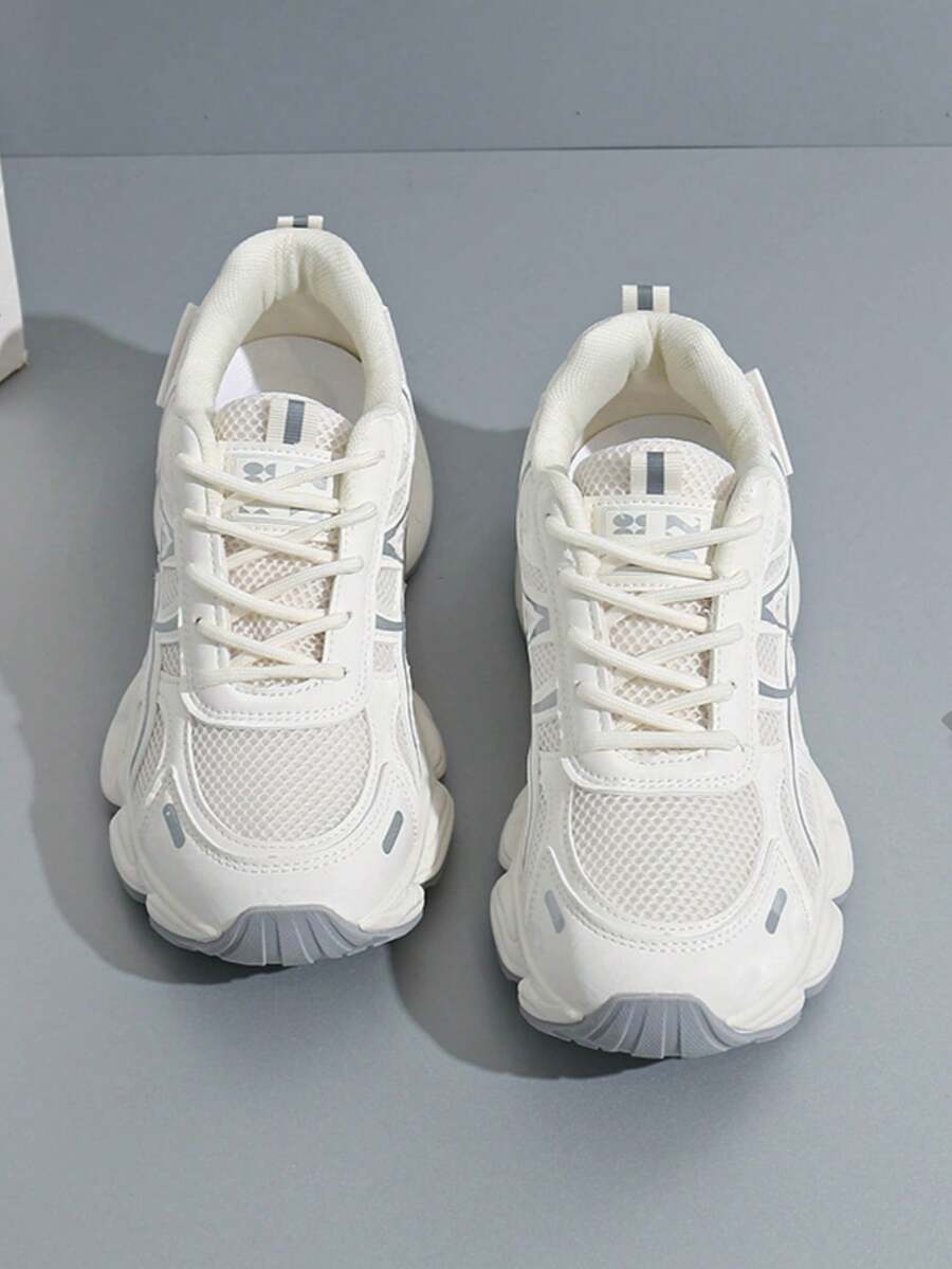 Sodalemon New Women's Casual Sports Shoes Preppy Style Chunky Sneakers Shoes White Sneakers Couple Style Round Toe Lace-Up Mesh Dual-Tone Breathable Versatile Deep Cut Fashion Print Graffiti College Style Student Shoes Outdoor Hiking Casual Shoes Commuter
