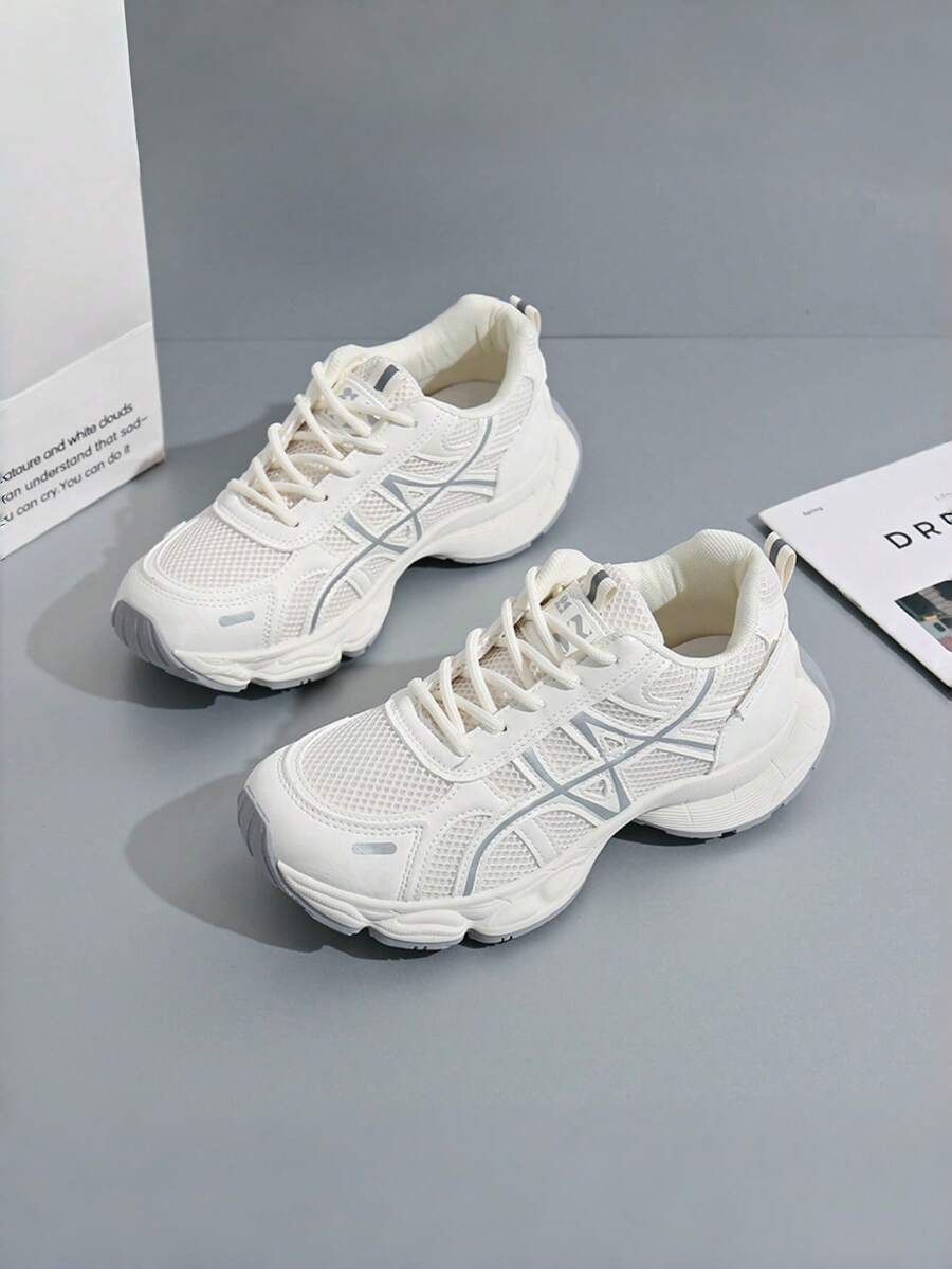 Sodalemon New Women's Casual Sports Shoes Preppy Style Chunky Sneakers Shoes White Sneakers Couple Style Round Toe Lace-Up Mesh Dual-Tone Breathable Versatile Deep Cut Fashion Print Graffiti College Style Student Shoes Outdoor Hiking Casual Shoes Commuter