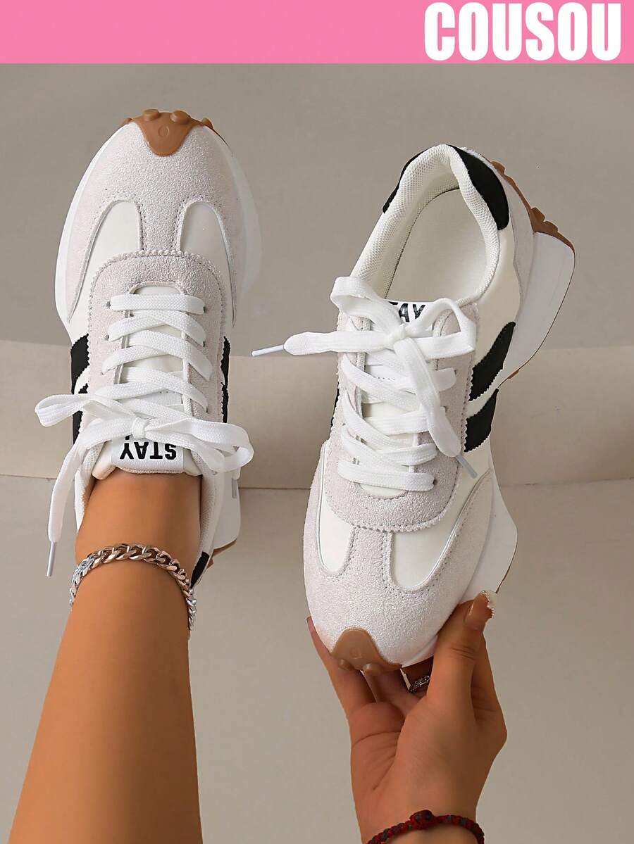 2026 New Women Thick Sole Sneakers, Lace-Up Casual Chunky Sneakers, Flat Platform, Breathable Patchwork, Spring/Summer, Height Increasing, Y2K Aesthetic