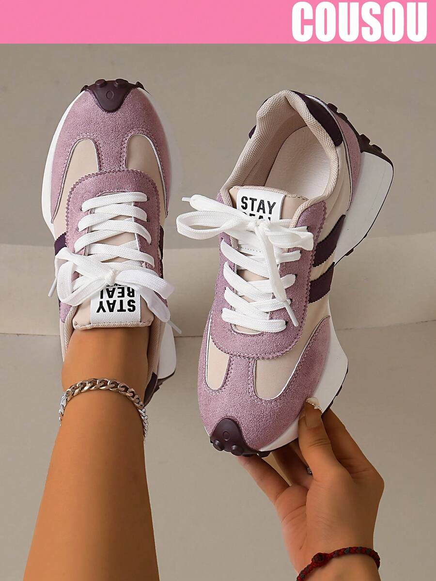 2026 New Women Thick Sole Sneakers, Lace-Up Casual Chunky Sneakers, Flat Platform, Breathable Patchwork, Spring/Summer, Height Increasing, Y2K Aesthetic