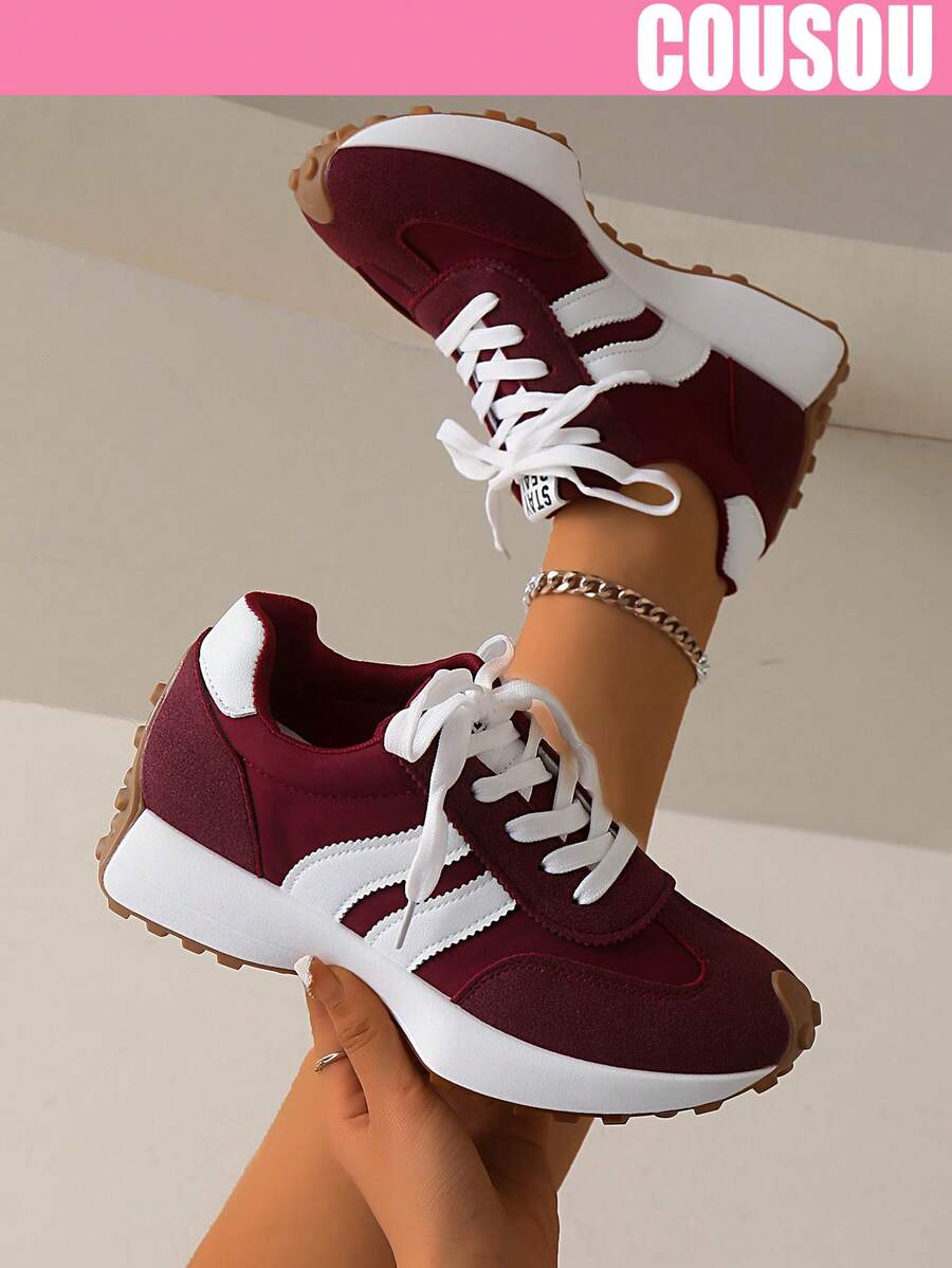 2026 New Women Thick Sole Sneakers, Lace-Up Casual Chunky Sneakers, Flat Platform, Breathable Patchwork, Spring/Summer, Height Increasing, Y2K Aesthetic