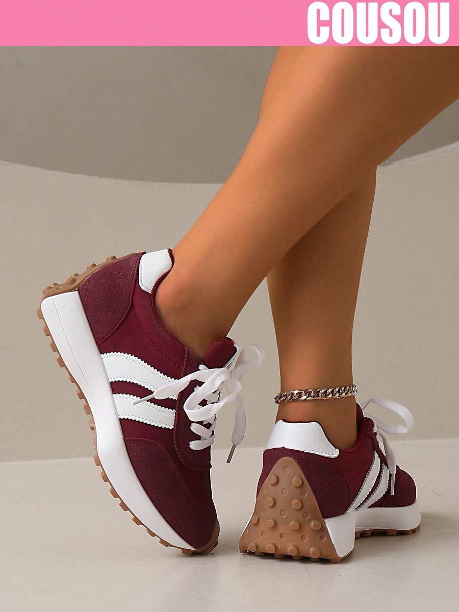 2026 New Women Thick Sole Sneakers, Lace-Up Casual Chunky Sneakers, Flat Platform, Breathable Patchwork, Spring/Summer, Height Increasing, Y2K Aesthetic