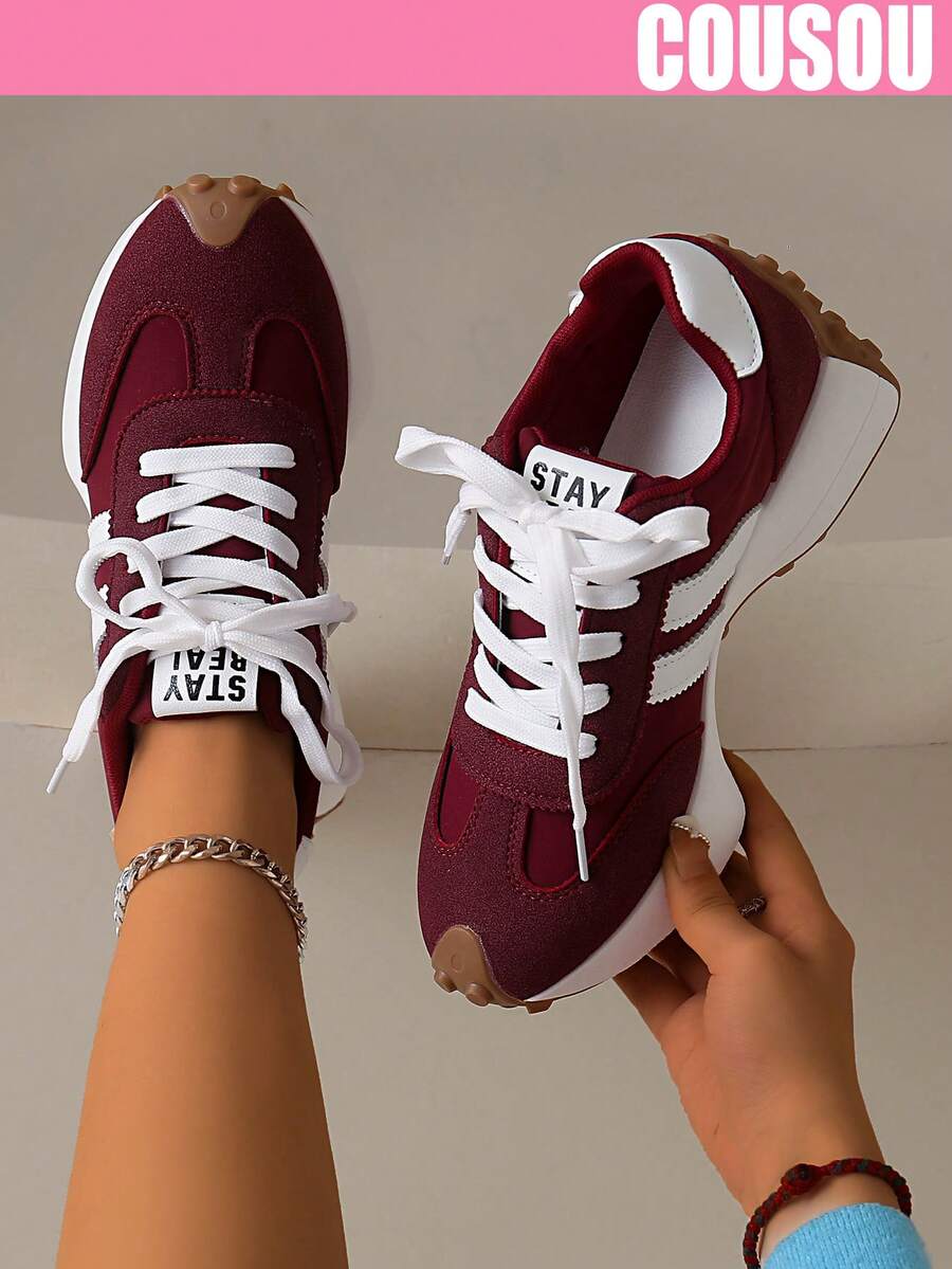 2026 New Women Thick Sole Sneakers, Lace-Up Casual Chunky Sneakers, Flat Platform, Breathable Patchwork, Spring/Summer, Height Increasing, Y2K Aesthetic
