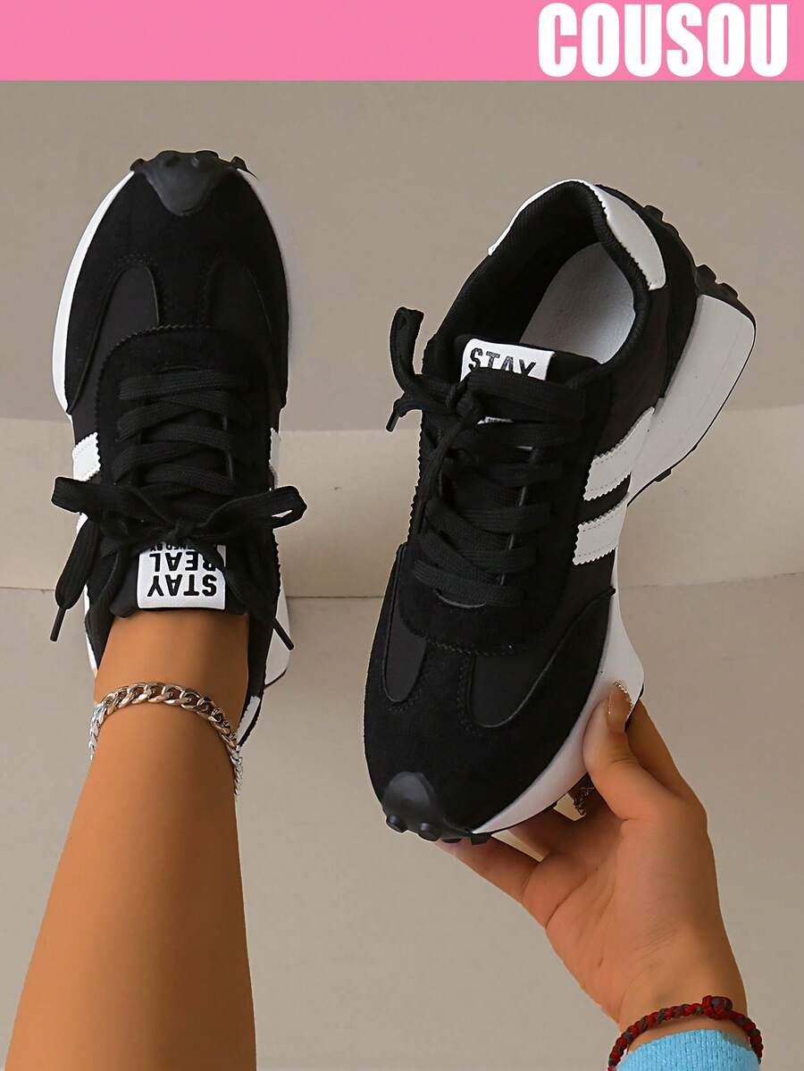2026 New Women Thick Sole Sneakers, Lace-Up Casual Chunky Sneakers, Flat Platform, Breathable Patchwork, Spring/Summer, Height Increasing, Y2K Aesthetic