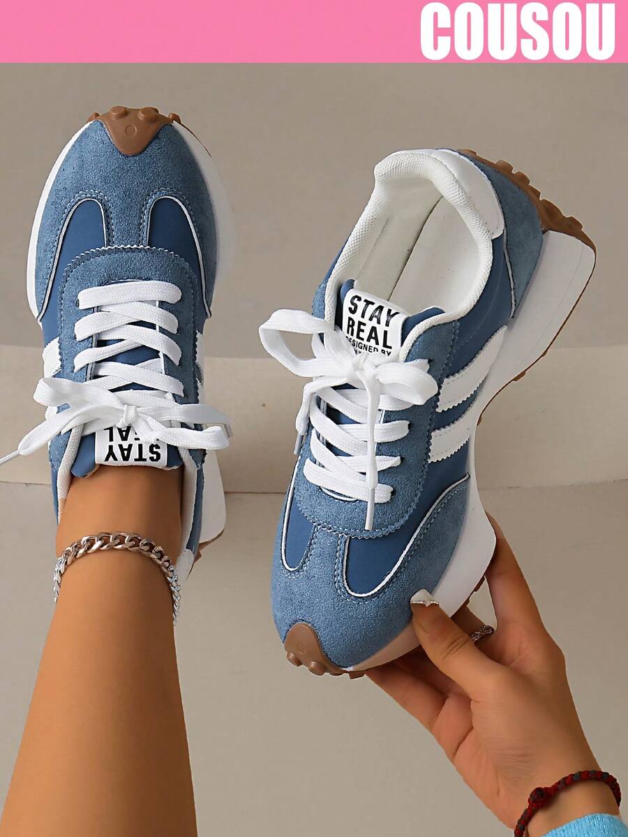 2026 New Women Thick Sole Sneakers, Lace-Up Casual Chunky Sneakers, Flat Platform, Breathable Patchwork, Spring/Summer, Height Increasing, Y2K Aesthetic