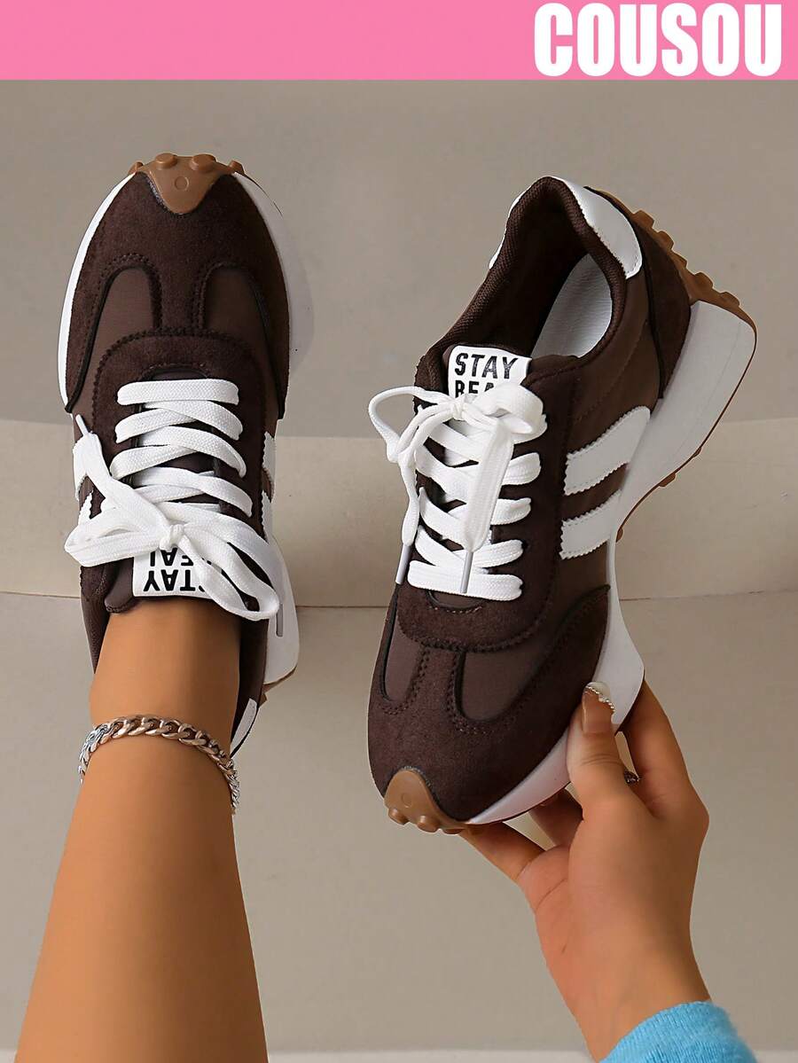 2026 New Women Thick Sole Sneakers, Lace-Up Casual Chunky Sneakers, Flat Platform, Breathable Patchwork, Spring/Summer, Height Increasing, Y2K Aesthetic