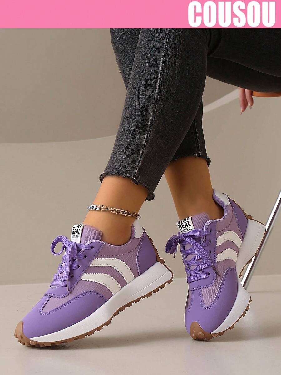 2026 New Women Thick Sole Sneakers, Lace-Up Casual Chunky Sneakers, Flat Platform, Breathable Patchwork, Spring/Summer, Height Increasing, Y2K Aesthetic