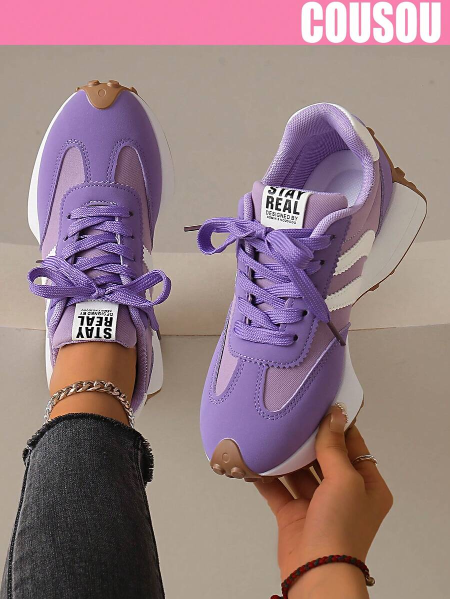 2026 New Women Thick Sole Sneakers, Lace-Up Casual Chunky Sneakers, Flat Platform, Breathable Patchwork, Spring/Summer, Height Increasing, Y2K Aesthetic
